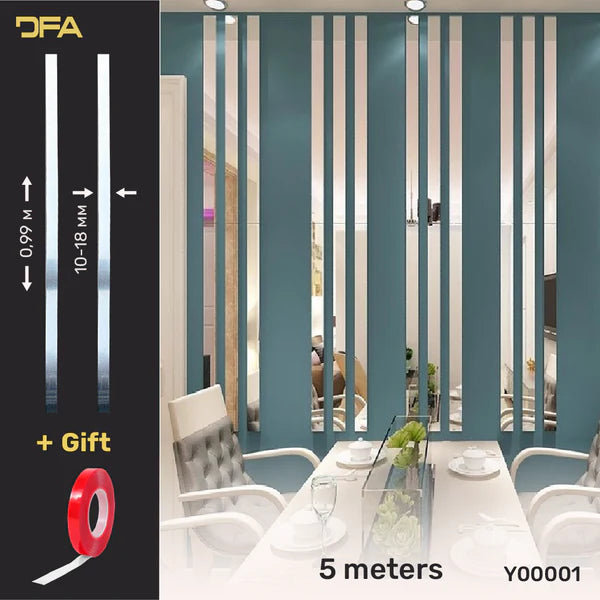 Set 1 Mirror Wall Decor Sticker DFA Magic Stripes (Silver Wall Stripes) Size 5m - 10mm/12mm/15mm/18mm (Y00001)