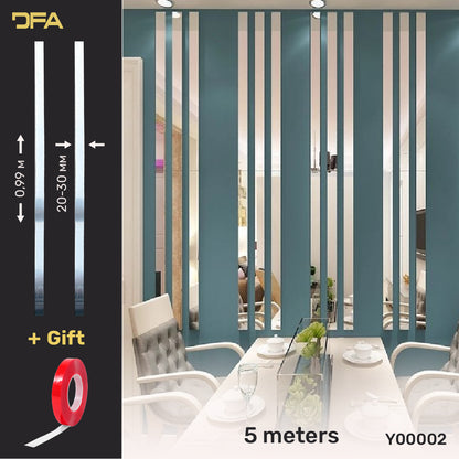 Set of 2 Mirror Wall Decor Sticker DFA Magic Stripes (Silver Wall Stripes) Size 5m - 20mm/25mm/30mm/ (Y00002)