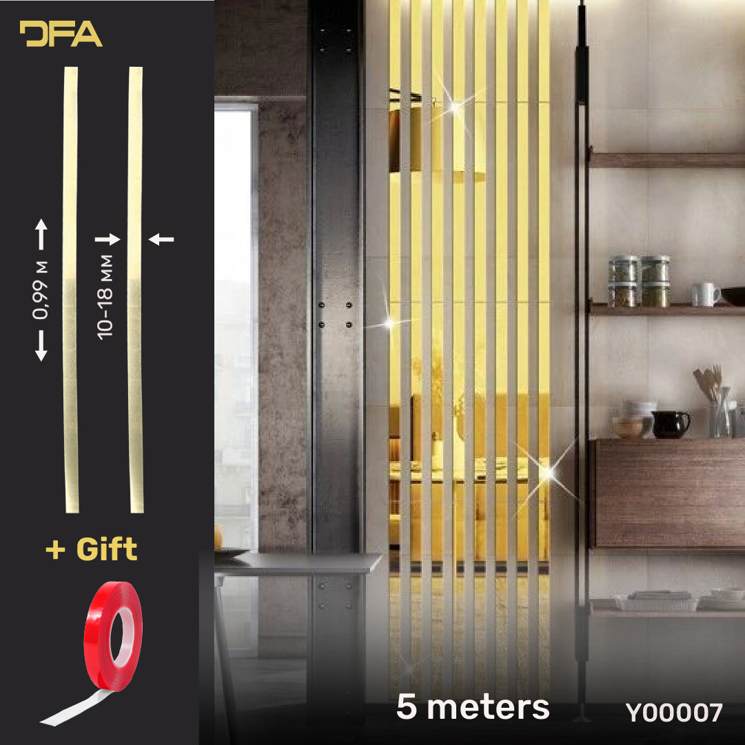Set of 7 Mirror Wall Decor Sticker Magic Stripes DFA (Gold Stripes for Wall) Size 5m - 10mm/12mm/15mm/18mm (Y00007)