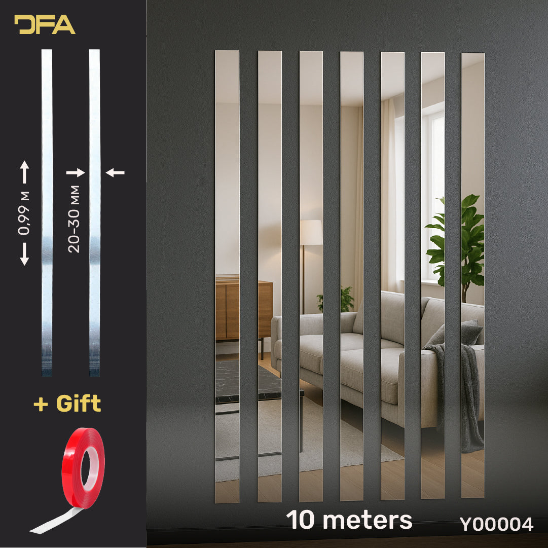 Set of 4 Mirror Wall Decor Sticker DFA Magic Stripes (Silver Wall Stripes) Size 10m - 20mm/25mm/30mm/ (Y00004)