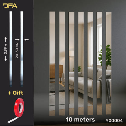 Set of 4 Mirror Wall Decor Sticker DFA Magic Stripes (Silver Wall Stripes) Size 10m - 20mm/25mm/30mm/ (Y00004)