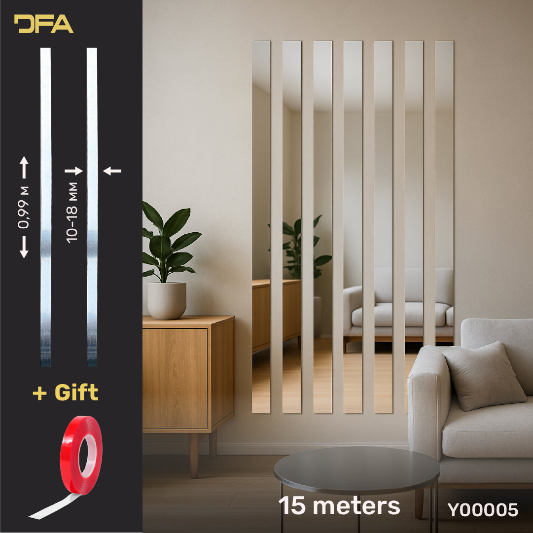 Set of 5 Mirror Wall Decor Sticker DFA Magic Stripes (Silver Wall Stripes) Size 15m - 10mm/12mm/15mm/18mm (Y00005)