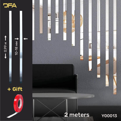 Set of 13 Mirror Wall Decor Sticker DFA Magic Stripes (Silver Wall Stripes) Size 2m - 10mm/12mm/15mm/18mm (Y00013)