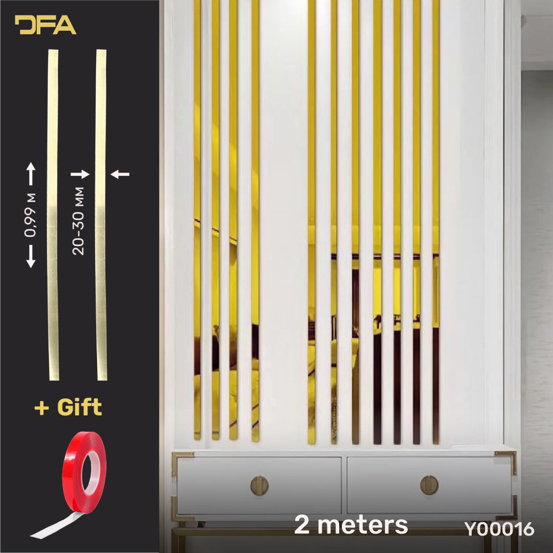 Set of 16 Mirror Wall Decor Sticker Magic Stripes DFA (Gold Stripes for Wall) Size 2m - 20mm/25mm/30mm/ (Y00016)