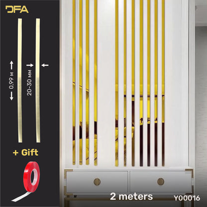 Set of 16 Mirror Wall Decor Sticker Magic Stripes DFA (Gold Stripes for Wall) Size 2m - 20mm/25mm/30mm/ (Y00016)