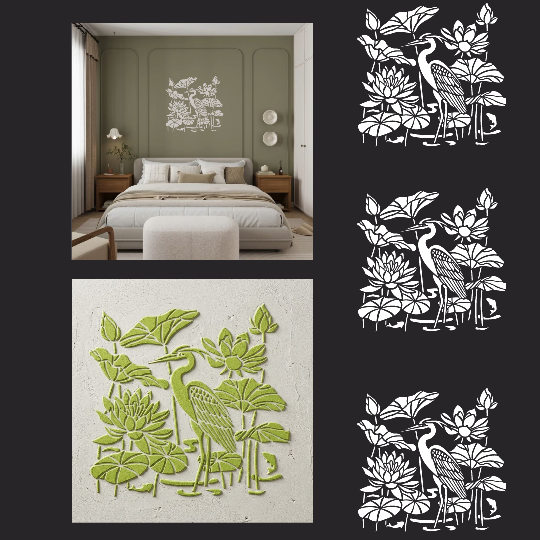 DFA Heron stencil — create a sense of lightness in your interior. Thickness 0.3–1 mm (J00082)