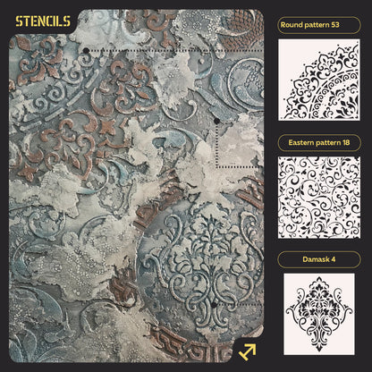 Wall decoration set for plaster and paint 31 (Round pattern 53 + Damask 4 + Oriental pattern 18) 0.3-1 mm (N00031)
