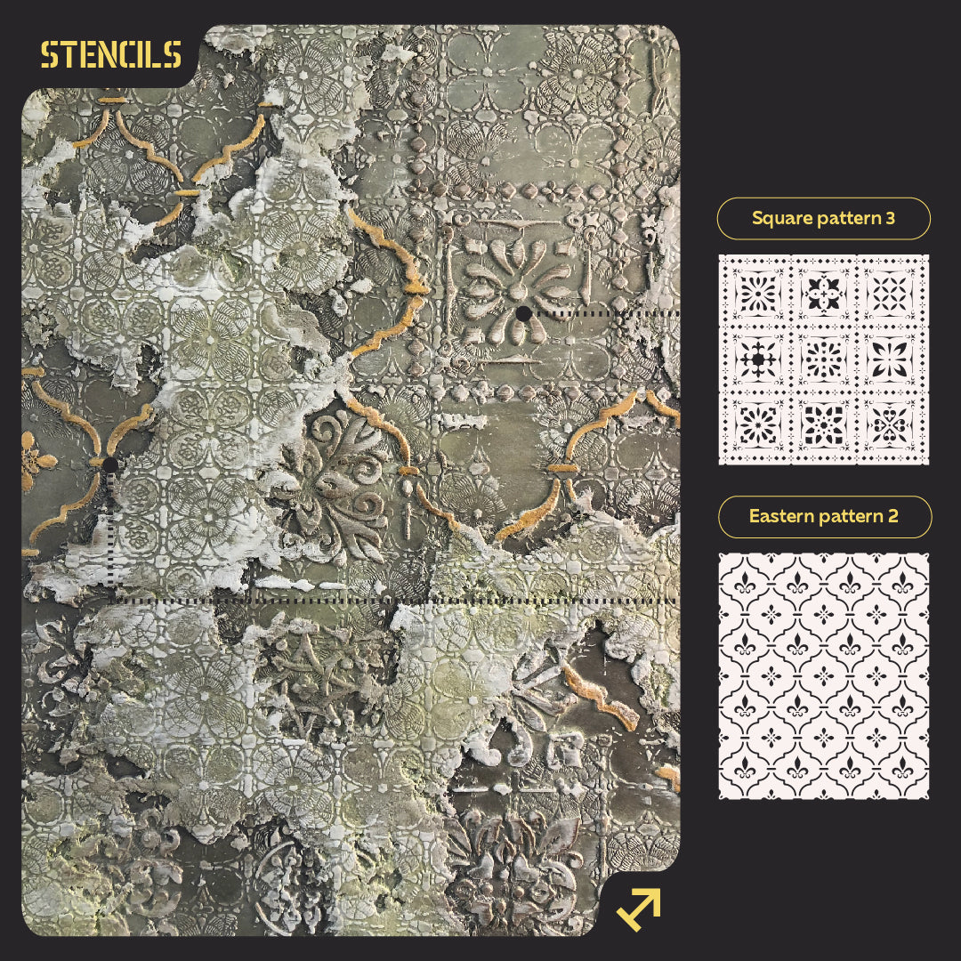 Wall decoration set for plaster and paint 24 (Square pattern 3 + Oriental pattern 2) 0.3-1 mm (N00024)