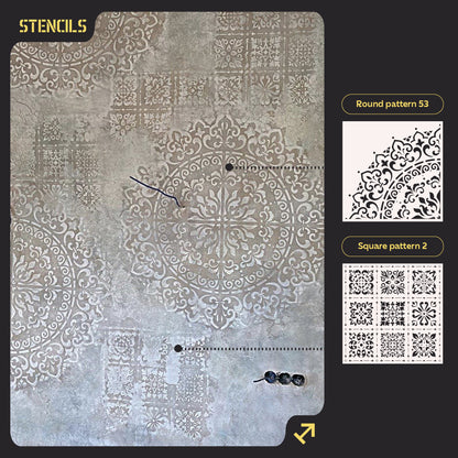 Wall decoration set for plaster and paint 23 (Round pattern 53 + Square pattern 2) 0.3-1 mm (N00023)
