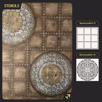 Wall decoration set for plaster and paint 26 (Square pattern 11 + Round pattern 14) 0.3-1 mm (N00026)