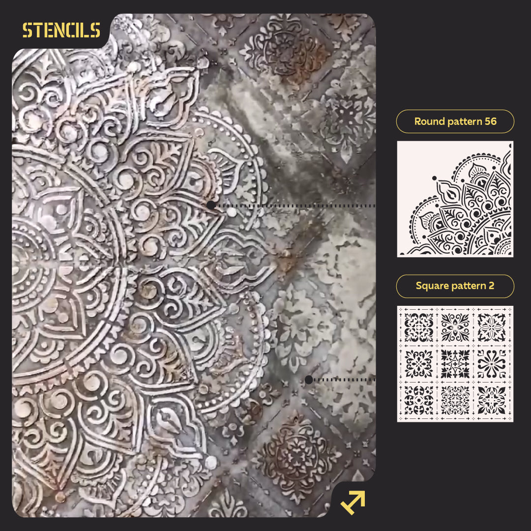 Wall decoration set for plaster and paint 18 Stencils DFA (Round pattern 56 + Square pattern 2) 0.3-1 mm (N00018)