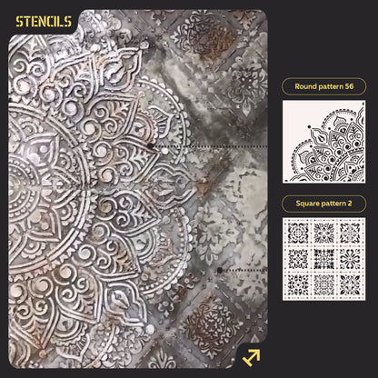 Wall decoration set for plaster and paint 18 Stencils DFA (Round pattern 56 + Square pattern 2) 0.3-1 mm (N00018)
