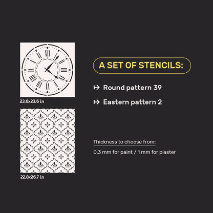 Set for plaster and paint wall decoration 16 DFA stencils (Round pattern 39 + Oriental pattern 2) 0.3-1 mm (N00016)