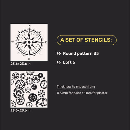 Set for decorating walls for plaster and paint 28 (Round pattern 35 + Loft 6) 0.3-1 mm (N00028)
