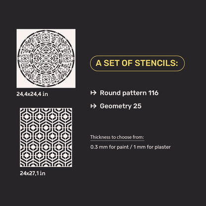 DFA stencils for wall decoration (Round 116 + Geometry 25) for plaster and paint 0.3-1 mm (N00047)