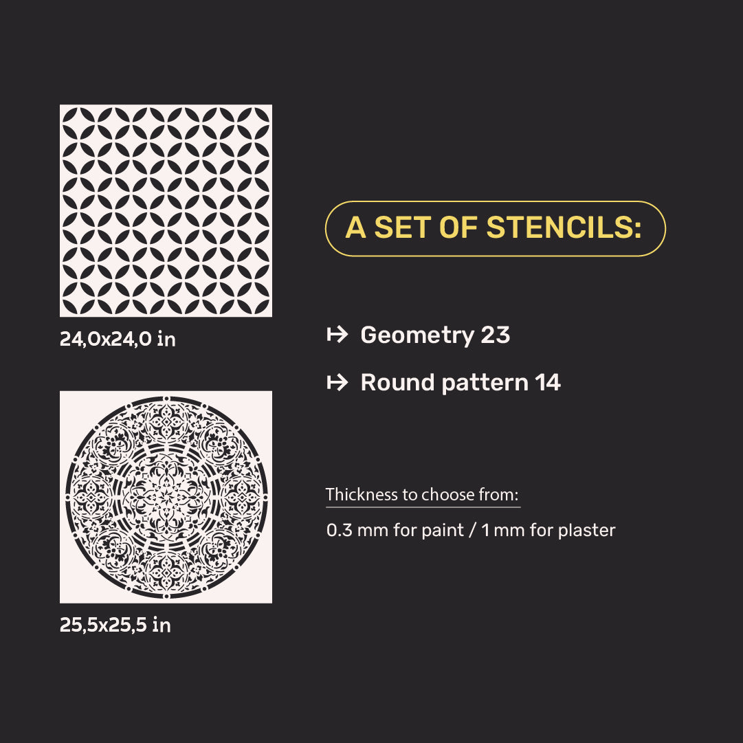 DFA stencils for decorating walls under plaster and paint (Geometry 23 + Round 14) 0.3-1 mm (N00076)