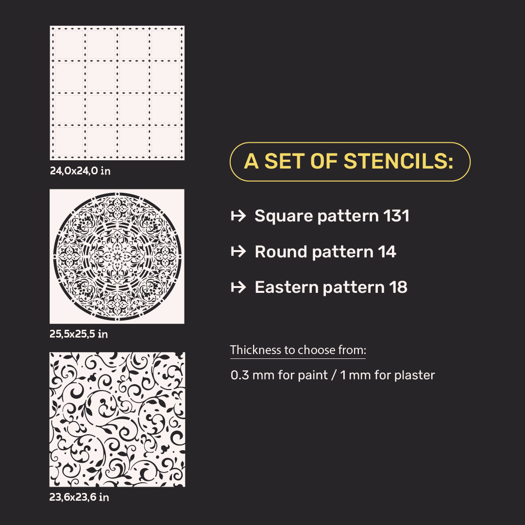 DFA 3-Piece Stencil Set Square, Round and Oriental Patterns: Three Styles for Any Design 0.3-1mm (N00151)