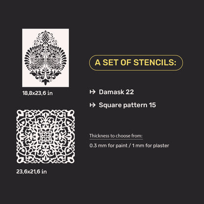 Set of 2 DFA stencils Classic and modern with your own hands - Create a unique decor 0.3-1 mm (N00154)