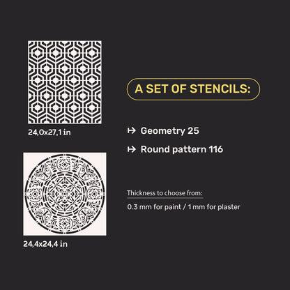 DFA set of 2 stencils Round and Geometric – easily create original decor 0.3-1 mm (N00157)