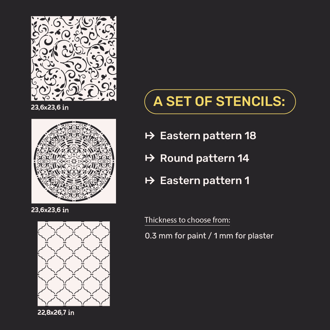 Stencils DFA wall decor (East 18 + Round 14 + East) 1 for plaster and paint 0.3-1 mm (N00066)