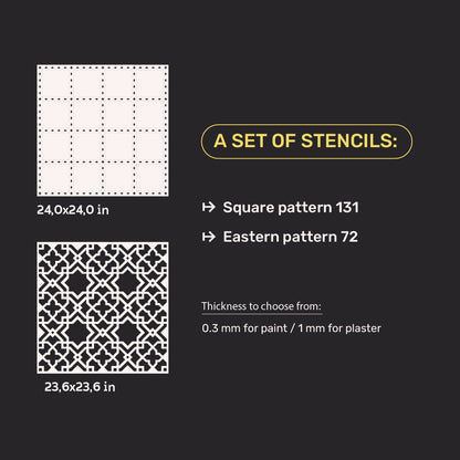 Set of stencils DFA for walls (Square 131 + Eastern 72) for plaster and paint 0.3-1 mm (N00103)