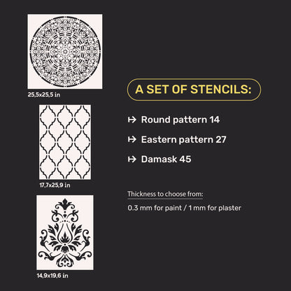 DFA stencils for decoration (Round 14+ Oriental 27+ Damascus 45) for plaster and paint 0.3-1 mm (N00043)