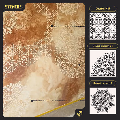 Wall decoration set for plaster and paint 14 DFA stencils (Round pattern 7 + Geometry 15 + Round pattern 54) 0.3-1 mm (N00014)