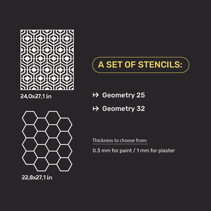 Wall decor with stencils DFA (Geometry 25 + Geometry 32) for plaster and paint 0.3-1 mm (N00133)