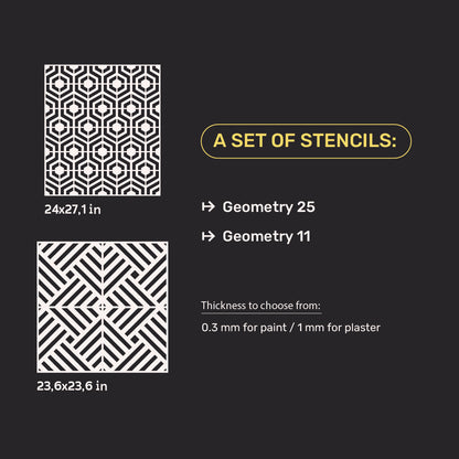 DFA stencils for wall decoration under plaster and paint (Geometry 25 + Geometry 11) 0.3-1 mm (N00080)