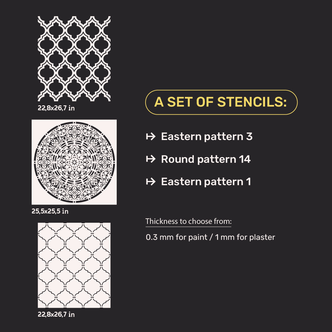 DFA stencils for decoration (Eastern 3 + Round 14 + Eastern 1) for plaster and paint 0.3-1 mm (N00098)