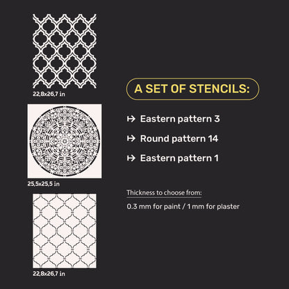 DFA stencils for decoration (Eastern 3 + Round 14 + Eastern 1) for plaster and paint 0.3-1 mm (N00098)