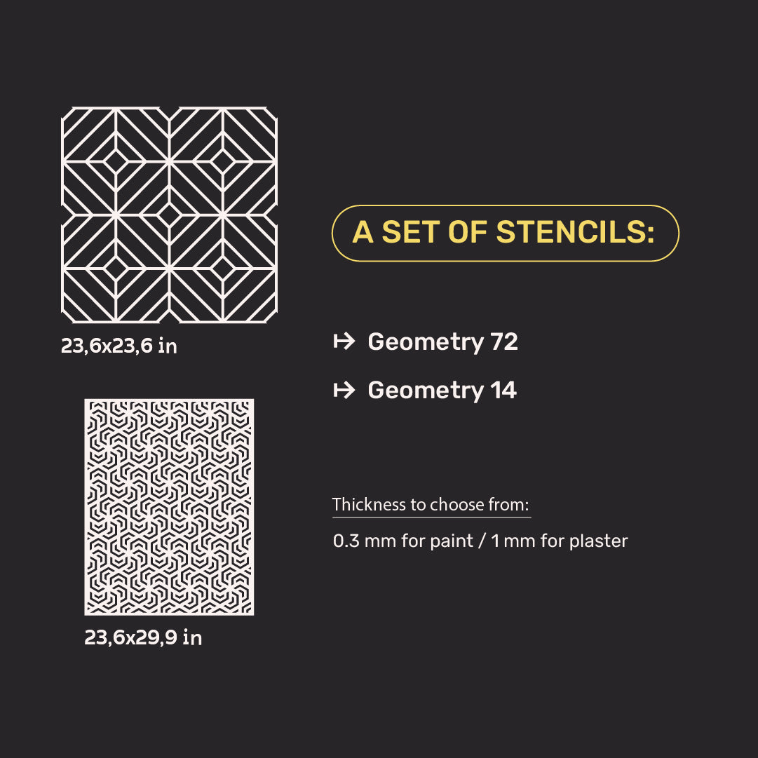 DFA Set of stencils for decoration (Geometry 72 + Geometry 14) for plaster and paint 0.3-1 mm (N00091)