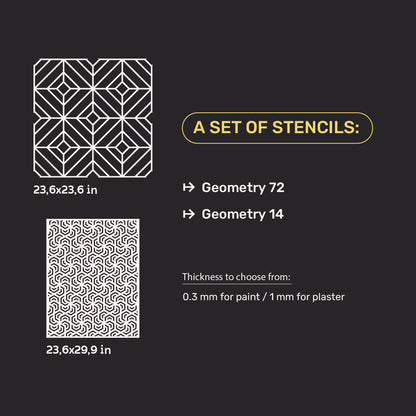 DFA Set of stencils for decoration (Geometry 72 + Geometry 14) for plaster and paint 0.3-1 mm (N00091)
