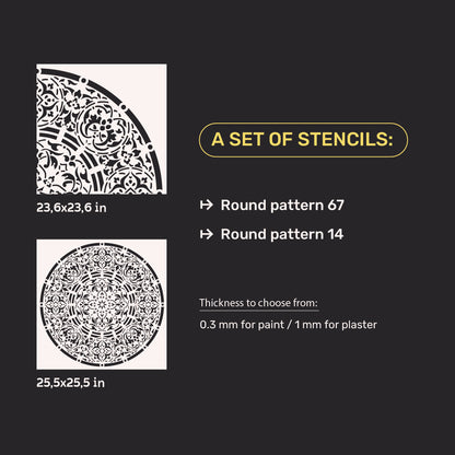 Set of 2 DFA Stencils Round Patterns: Easy Wall and Furniture Updates 0.3-1 mm (N00144)