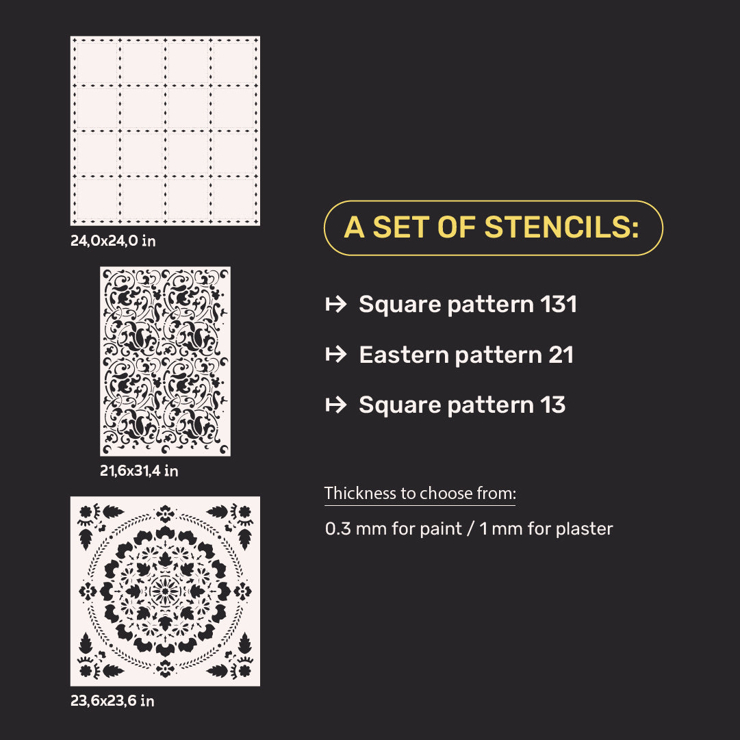 Stencils DFA set (Square 131 + East 21 + Square 13) for plaster and paint 0.3-1 mm (N00095)