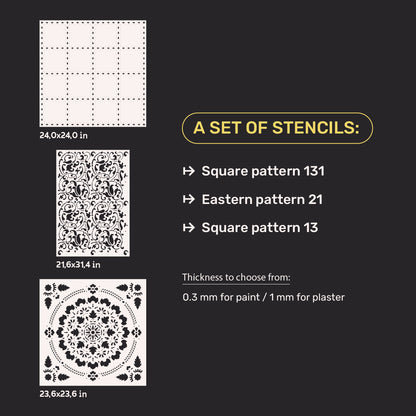 Stencils DFA set (Square 131 + East 21 + Square 13) for plaster and paint 0.3-1 mm (N00095)
