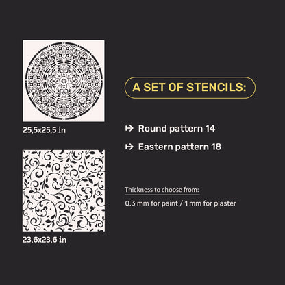Set of stencils DFA wall decor (Round 14 + Eastern 18) for plaster and paint 0.3-1 mm (N00126)