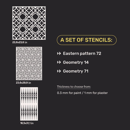 Set of DFA stencils for plaster and paint (Eastern 72 + Geometry 14 + Geometry 71) 0.3-1 mm (N00055)