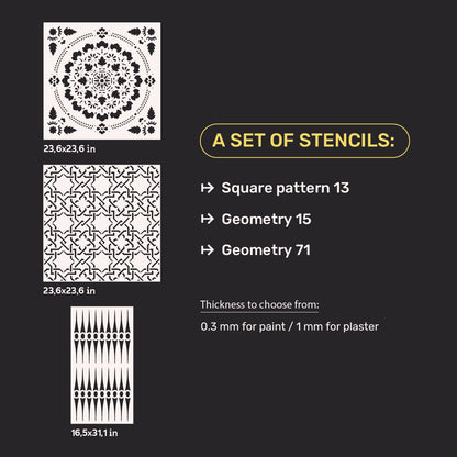 DFA Stencil Set 3 pcs. Three Elements of Clarity: Square Pattern and Geometry for Structured Design 0.3-1 mm (N00147)