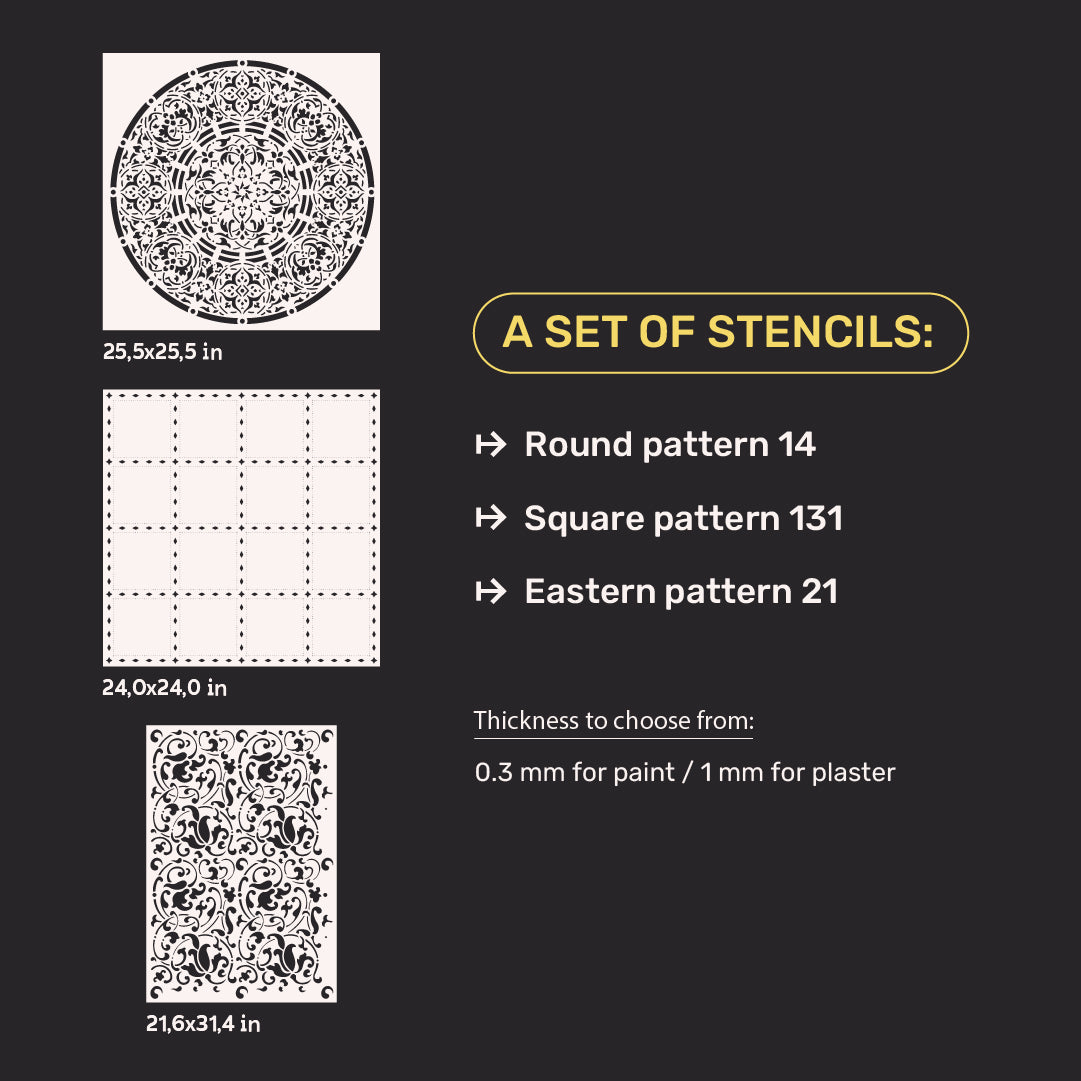 Set of stencils DFA (Round 14 + Square 131 + East 21) for plaster and paint 0.3-1 mm (N00099)