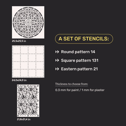 Set of stencils DFA (Round 14 + Square 131 + East 21) for plaster and paint 0.3-1 mm (N00099)