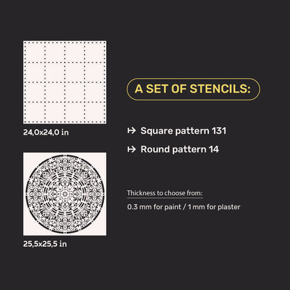 Set of stencils DFA decor for plaster and paint (Square 131 + Round 14) 0.3-1 mm (N00104)