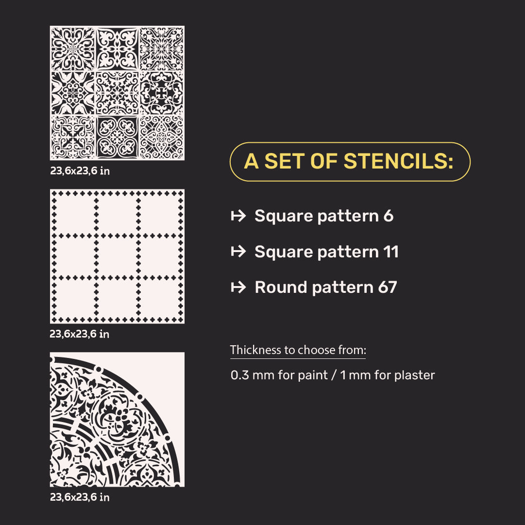 Stencils DFA set (Square 6 + Square 11 + Round 67) for plaster and paint 0.3-1 mm (N00059)