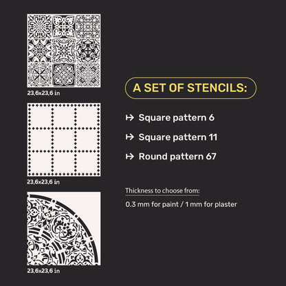 Stencils DFA set (Square 6 + Square 11 + Round 67) for plaster and paint 0.3-1 mm (N00059)