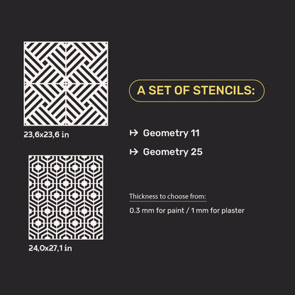 A set of stencils for wall decoration (Geometry 11 + Geometry 25) for plaster and paint 0.3-1 mm (N00097)