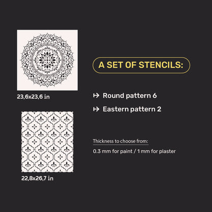 DFA stencils for wall decoration (Round 6 + Eastern 2) for plaster and paint 0.3-1 mm (N00069)