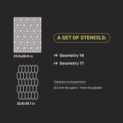 Set of stencils DFA for decoration (Geometry 14 + Geometry 77) for plaster and paint 0.3-1 mm (N00061)