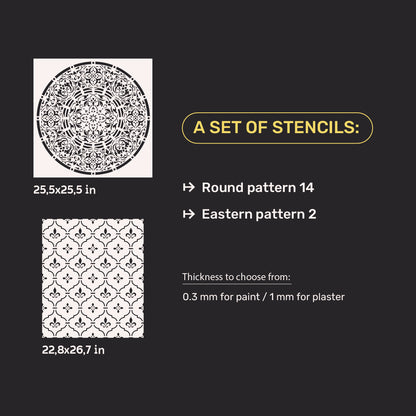 Stencils DFA set for decoration under plaster and paint (Round 14 + Eastern 2) 0.3-1 mm (N00071)