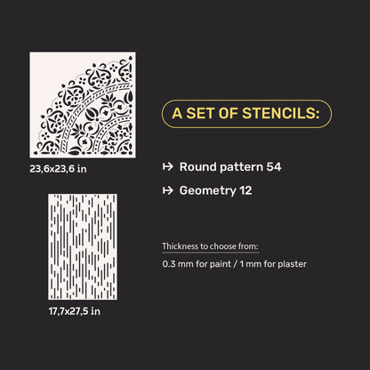 DFA stencils for wall decoration (Round 54 + Geometry 12) for plaster and paint 0.3-1 mm (N00045)