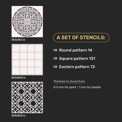 DFA Set of stencils (Round 14 + Square 131 + East 72) for plaster and paint 0.3-1 mm (N00089)